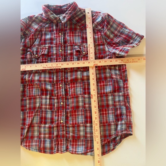 Vintage Y2K Lucky Brand American patchwork western SS pearl snap shirt XL cowboy - Picture 7 of 11